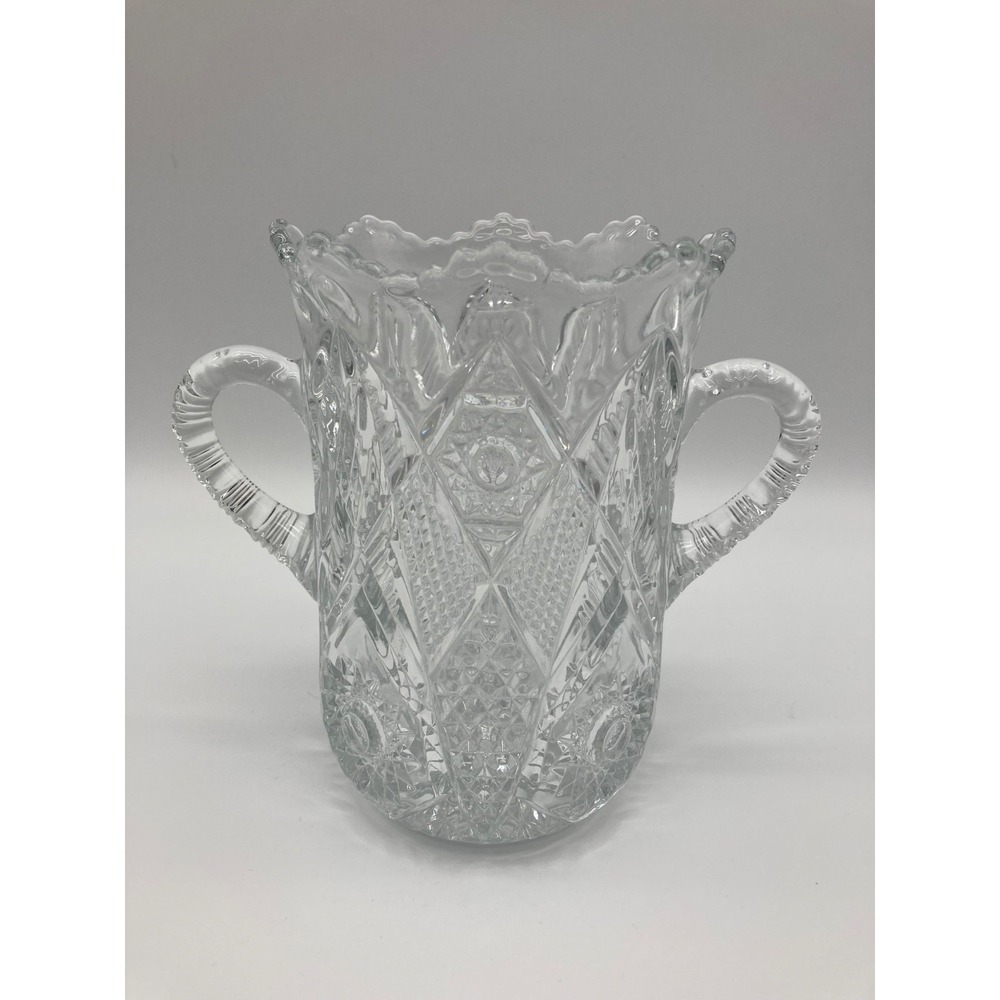 Vintage EAPG Clear Pressed Glass Double Handled Ice Bucket Spooner Celery Vase